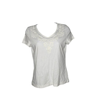 Women's Talbots White Lace Applique Petite Shirt, Size P Small 2/4